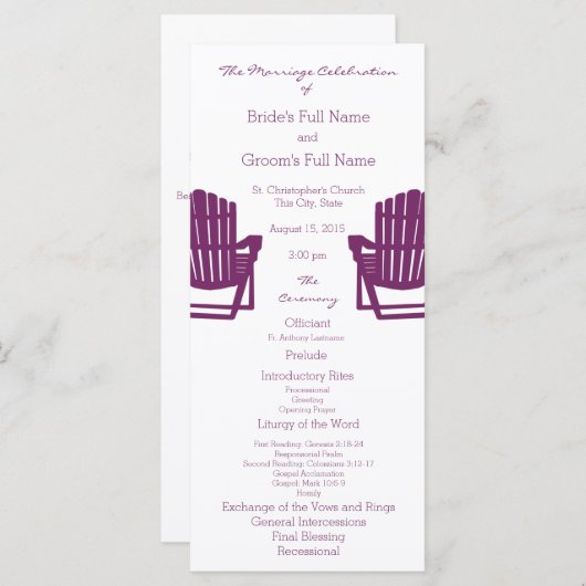 Adirondack Chairs Plum Beach Wedding Program Programm (Vorne/Hinten)