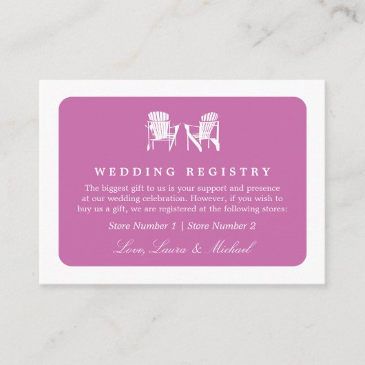 Adirondack Chairs | Wedding Bridal Gift Registry Begleitkarte (Vorderseite)