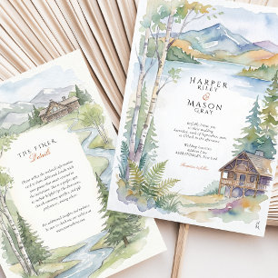 Adirondack-Gebirgssee-Aquarell-Wald-Hochzeit Einladung