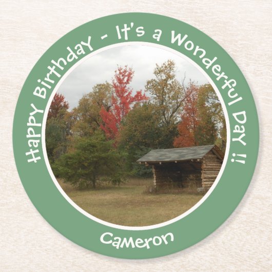 Adirondack Lean to im Herbst Artikel der Geburtsta Runder Pappuntersetzer (Vorderseite)