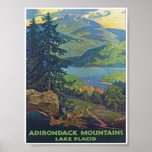 Adirondack Mountains, Lake Placid Vintage Travel Poster (Vorne)