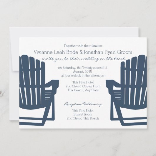 Adirondack Navy Blue Beach Stairs Wedding Einladung (Vorderseite)