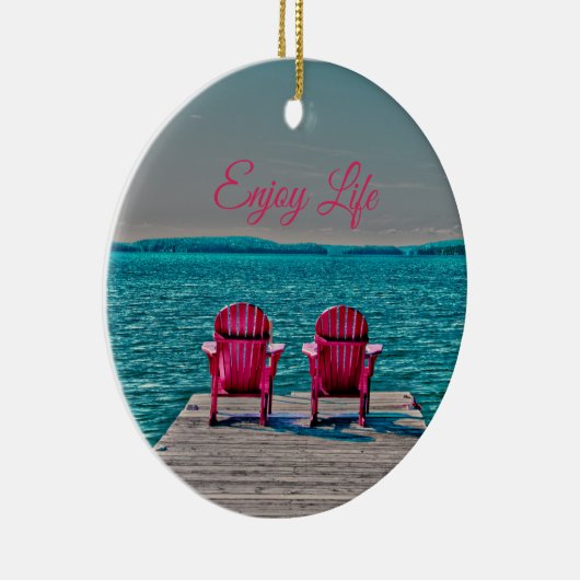 Adirondack Stühle genießen das Leben in der Hütte  Keramik Ornament (Rechts)