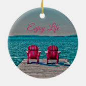 Adirondack Stühle genießen das Leben in der Hütte  Keramik Ornament (Hinten)