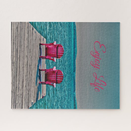 Adirondack Stühle Genießen Hütte Rustikale Seen Puzzle (Horizontal)