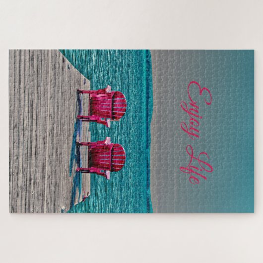 Adirondack Stühle Genießen Hütte Rustikale Seen Puzzle (Horizontal)