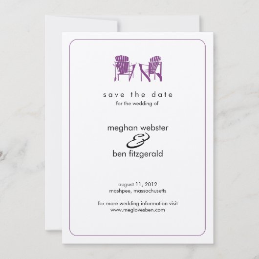 Adirondack-Stühle Hochzeit speichern das Datum Save The Date (Vorderseite)