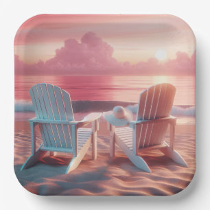 Adirondack-Stühle in rosa Sonnenuntergang Pappteller