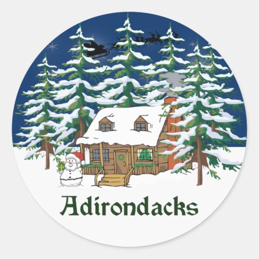 Adirondack Winter Cabin Runder Aufkleber (Vorderseite)