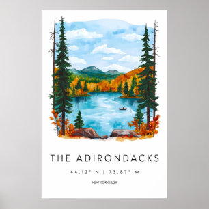 Adirondacks Aquarell Vintage Reiseposter Ski Poster