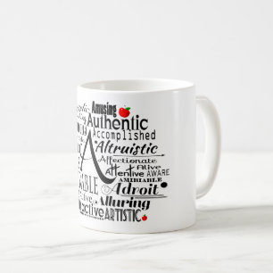 Adjektive Word Cloud beginnt mit Buchstabe A  Kaffeetasse