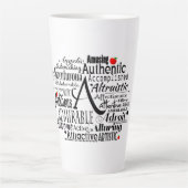 Adjektive Word Cloud beginnt mit Buchstabe A Milchtasse (Vorderseite)