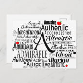Adjektive Word Cloud beginnt mit Buchstabe A Postkarte (Vorne/Hinten)