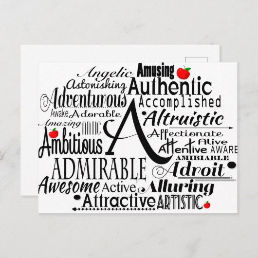 Adjektive Word Cloud beginnt mit Buchstabe A Postkarte (Vorne/Hinten)