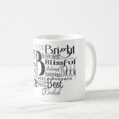 Adjektive Word Cloud beginnt mit Buchstabe B Kaffeetasse (VorderseiteRechts)