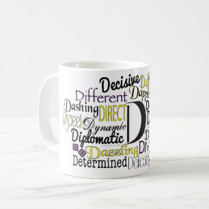 Adjektive Word Cloud beginnt mit Buchstabe D Kaffeetasse