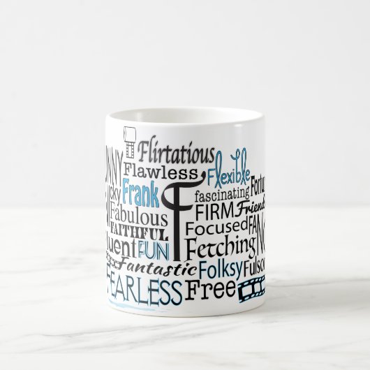 Adjektive Word Cloud beginnt mit Buchstabe F Kaffeetasse (Mittel)