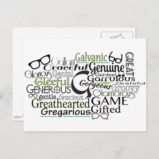 Adjektive Word Cloud beginnt mit Buchstabe G Postkarte (Vorne/Hinten)