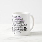 Adjektive Word Cloud beginnt mit Buchstabe H Kaffeetasse (VorderseiteRechts)
