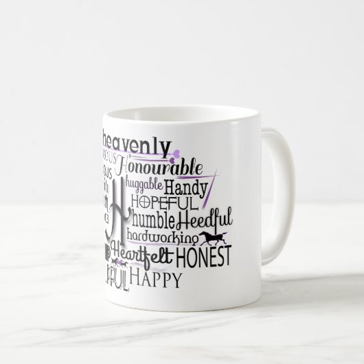 Adjektive Word Cloud beginnt mit Buchstabe H Kaffeetasse (VorderseiteRechts)
