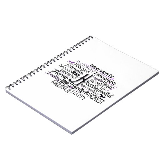 Adjektive Word Cloud beginnt mit Buchstabe H Notizblock (Linke Seite)