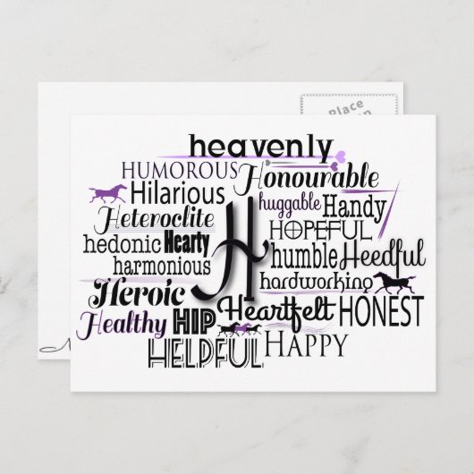 Adjektive Word Cloud beginnt mit Buchstabe H Postkarte (Vorne/Hinten)