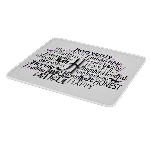 Adjektive Word Cloud beginnt mit Buchstabe H Schneidebrett (Ecke)