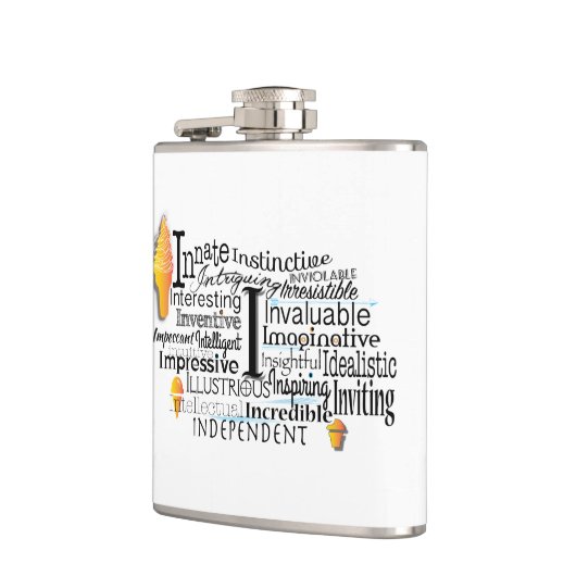 Adjektive Word Cloud beginnt mit Buchstabe I Flachmann (Links)