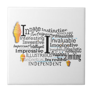 Adjektive Word Cloud beginnt mit Buchstabe I Fliese