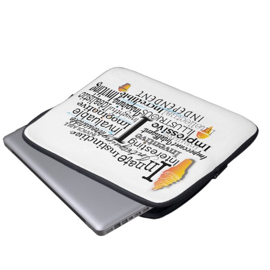 Adjektive Word Cloud beginnt mit Buchstabe I Laptopschutzhülle (Vorne Knopf)