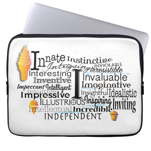 Adjektive Word Cloud beginnt mit Buchstabe I Laptopschutzhülle (Vorderseite)