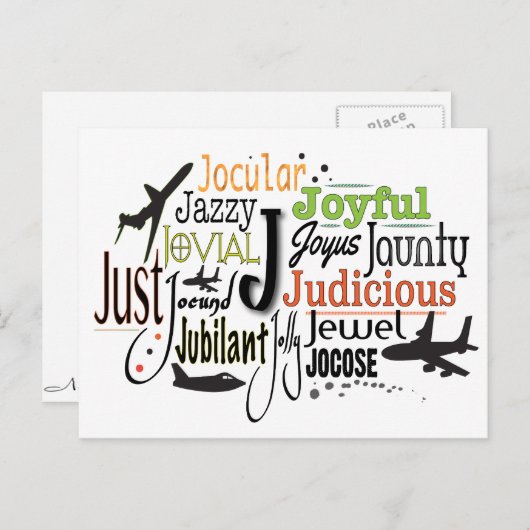 Adjektive Word Cloud beginnt mit Buchstabe J Postkarte (Vorne/Hinten)