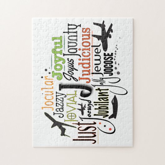 Adjektive Word Cloud beginnt mit Buchstabe J Puzzle (Vertikal)