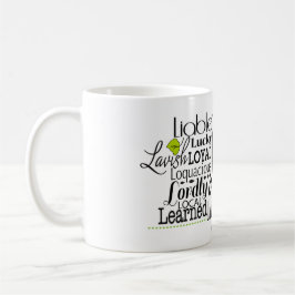 Adjektive Word Cloud beginnt mit Buchstabe L Kaffeetasse