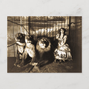 Adjie und der Löwen-Zirkus im Vintage-Stil Postkarte