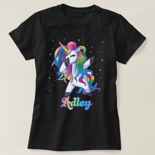 ADLEN Name Personalisiert Custom Rainbow Unicorn D T-Shirt (Design vorne)
