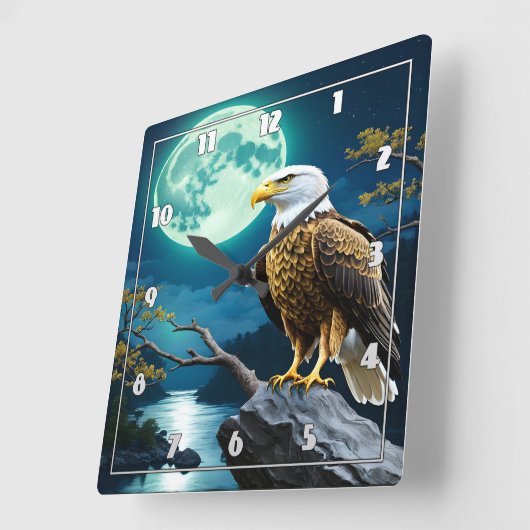Adler am Felsen unter Vollmond Quadratische Wanduhr (Winkel)