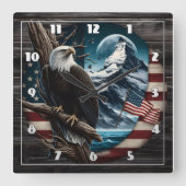 Adler am Zweig mit Berg und Flagge Quadratische Wanduhr (Vorderseite)