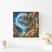 Adler an einem Zweig im Mondlicht Quadratische Wanduhr (Zuhause)