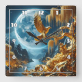 Adler an einem Zweig im Mondlicht Quadratische Wanduhr (Vorderseite)