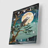 Adler auf Baum in Vollmondnacht Quadratische Wanduhr (Winkel)