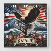 Adler auf Baum mit Hintergrund Quadratische Wanduhr (Vorderseite)