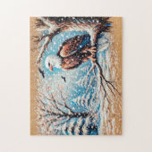 Adler auf Baum während des Schneefalls im Winter Puzzle (Vertikal)