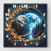 Adler auf Baumzweig unter Mondlicht Quadratische Wanduhr (Vorderseite)