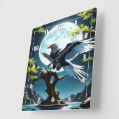 Adler auf Baumzweig unter Mondlicht Quadratische Wanduhr (Winkel)