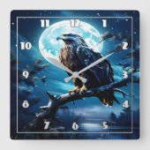 Adler auf Branch unter Mondlicht gekrönt Quadratische Wanduhr (Vorderseite)