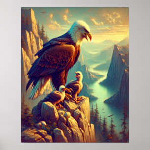 Adler auf dem Felsen mit seinen Babys 16x20 Poster