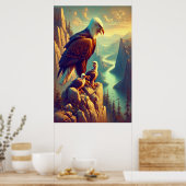 Adler auf dem Felsen mit seinen Babys Poster (Küche)