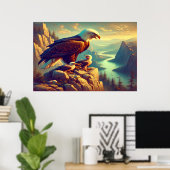 Adler auf dem Felsen mit seinen Babys Poster (Heimbüro)