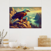 Adler auf dem Felsen mit seinen Babys Poster (Küche)